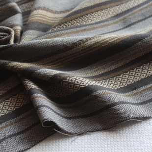 新品棉麻布料粗线色织提花横条中厚手工DIY服装面料150cm宽1米价