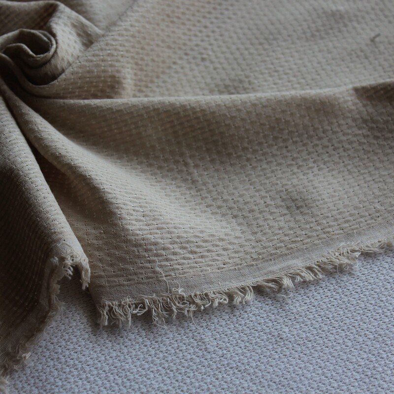 新品纯棉布卡其白色织提花薄款棉布服装面料跳线手工DIY面料1米价