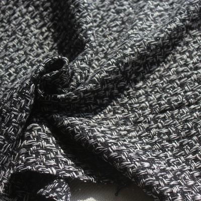 秋冬羊毛呢混纺布料黑白色织夹银丝加厚款大衣外套面料14元半米