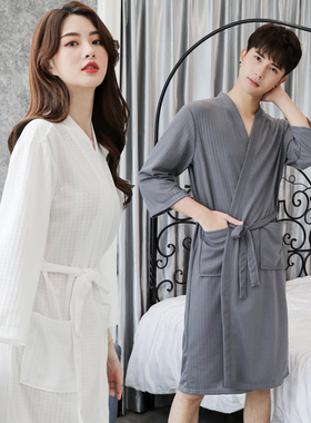 白色浴衣浴袍女薄款中长款可穿浴巾酒店用情侣睡衣 泡温泉 游泳用