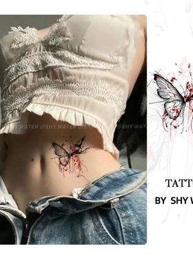 新款高冷残蝶纹身贴个性暗黑系手背锁骨胸前腰部学生可洗泫雅风贴