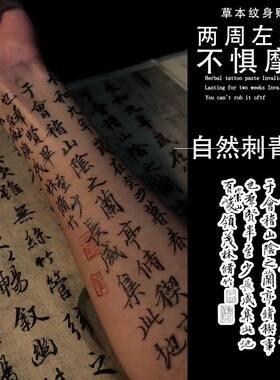 兰亭序汉字草本纹身贴半永久暗黑高颜值国风霸气逼真半臂防水潮男