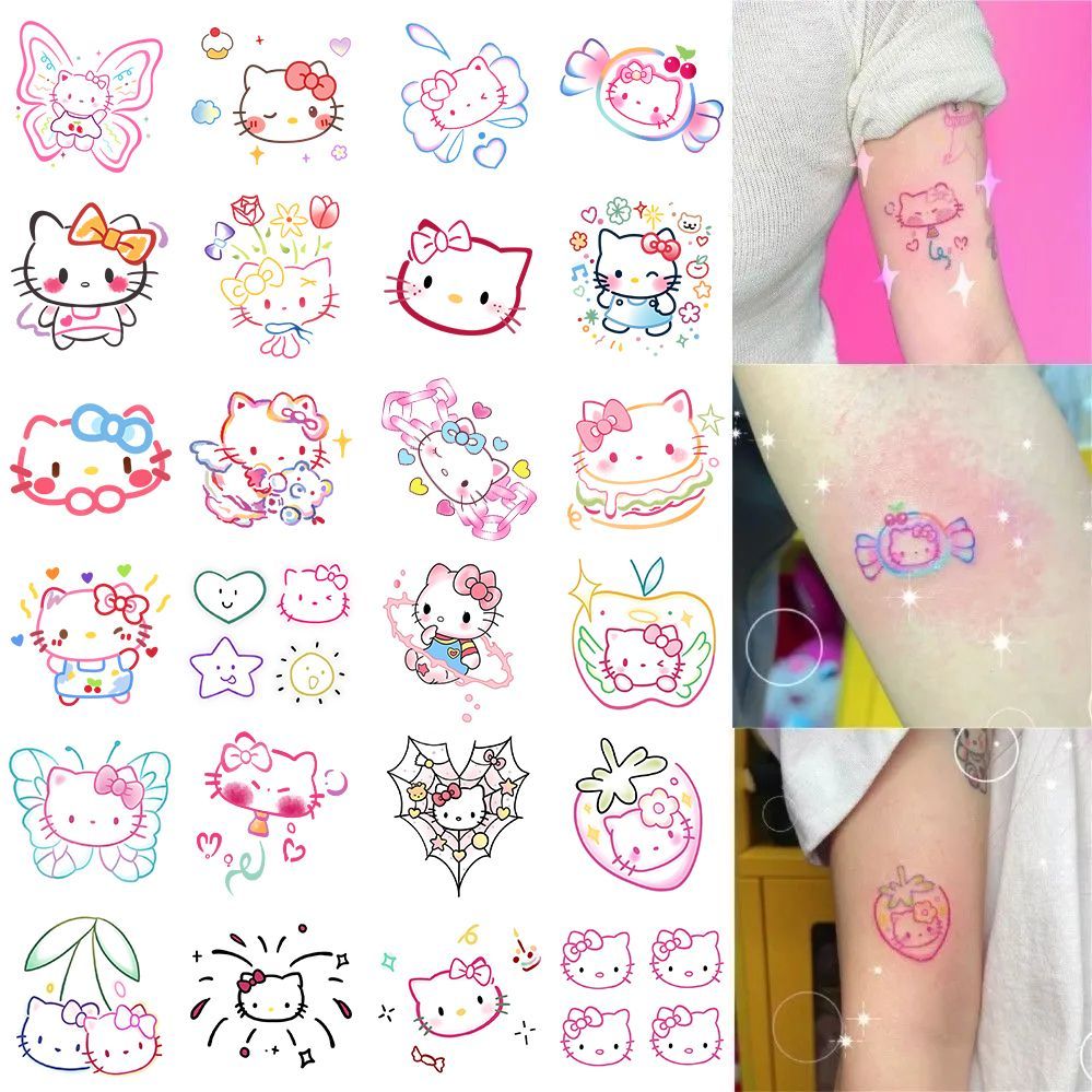 HelloKitty猫纹身贴纸彩色防水持久逼真 小清新甜酷花臂可水洗