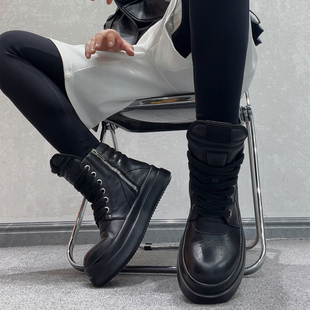 高帮板鞋真皮ro倒三角厚底增高邦鞋子男鞋松糕鞋高街休闲短靴潮牌