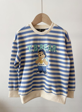 TTMW241206B-00 2024春款小熊原单男童纯棉小毛圈棉圆领条纹卫衣