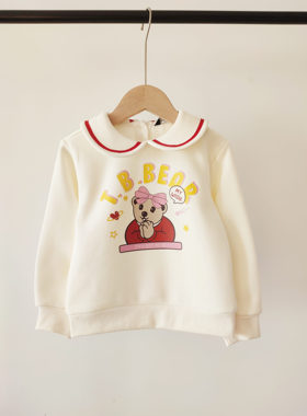TTMW241153A-00 2024春节新款小熊维尼女童加绒圆领白色打底卫衣