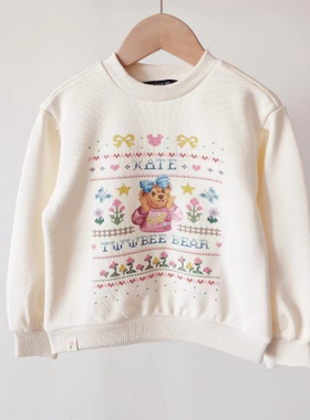 TTMW234953K-00 小熊2024春秋款女童女孩纯棉小毛圈圆领卫衣