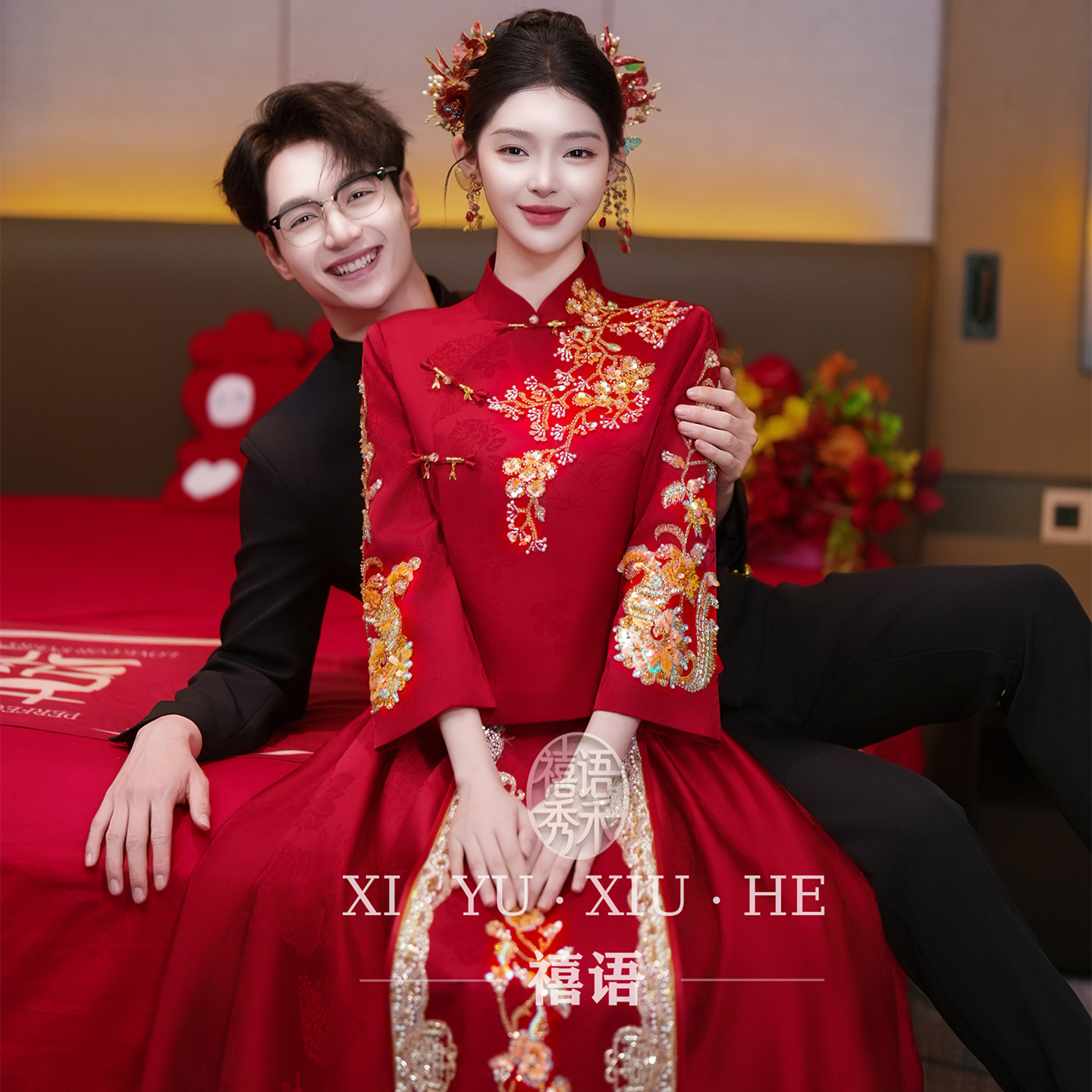 新中式红色秀禾服新娘婚服小个子图片