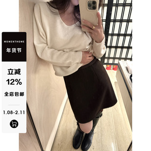 MOMENTHOME 山羊绒桑蚕丝高端时髦弹力腰气质显瘦半身短裙A字裙春