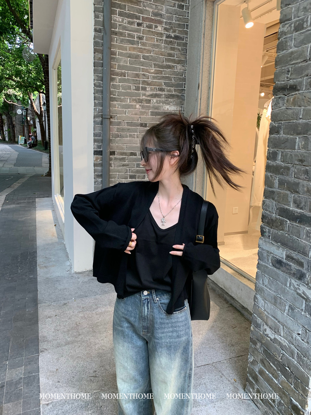 气质挂无扣极简小开衫图片