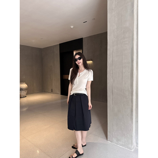 MOMENTHOME娜娜自制 棉质空气感折叠设计休闲女中裙