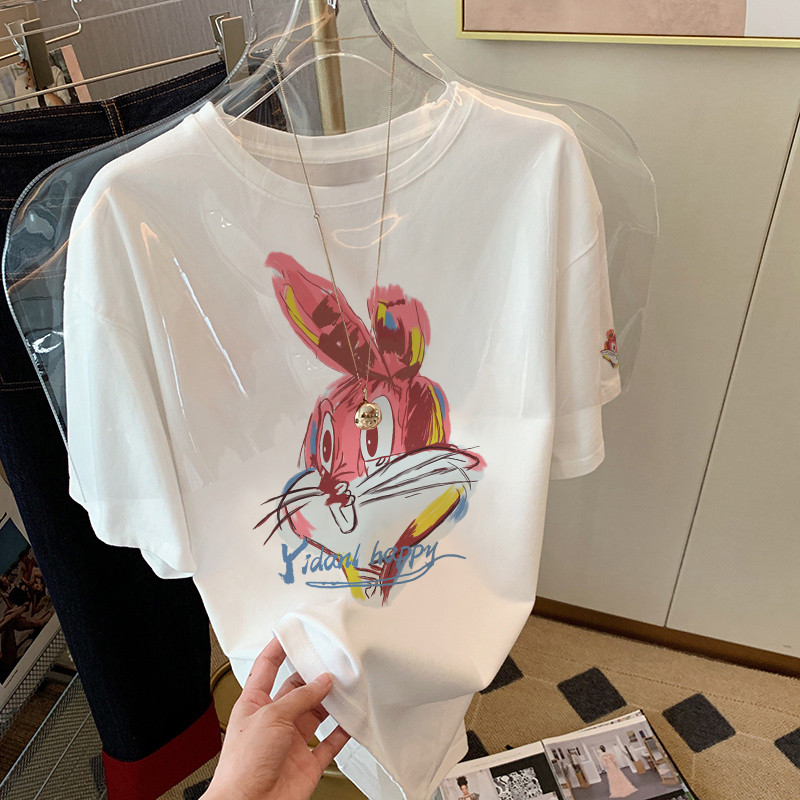 *捡漏专柜*撤回剪标卡通兔八哥印花短袖T恤女夏季纯棉上衣