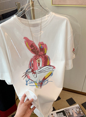 *捡漏专柜*撤回剪标卡通兔八哥印花短袖T恤女夏季纯棉上衣
