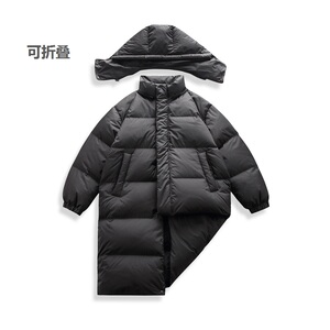 新标90绒中长款羽绒服折叠美式宽松男女同款可二开A112-P395,迷彩灰白羽绒服搭配图片图片