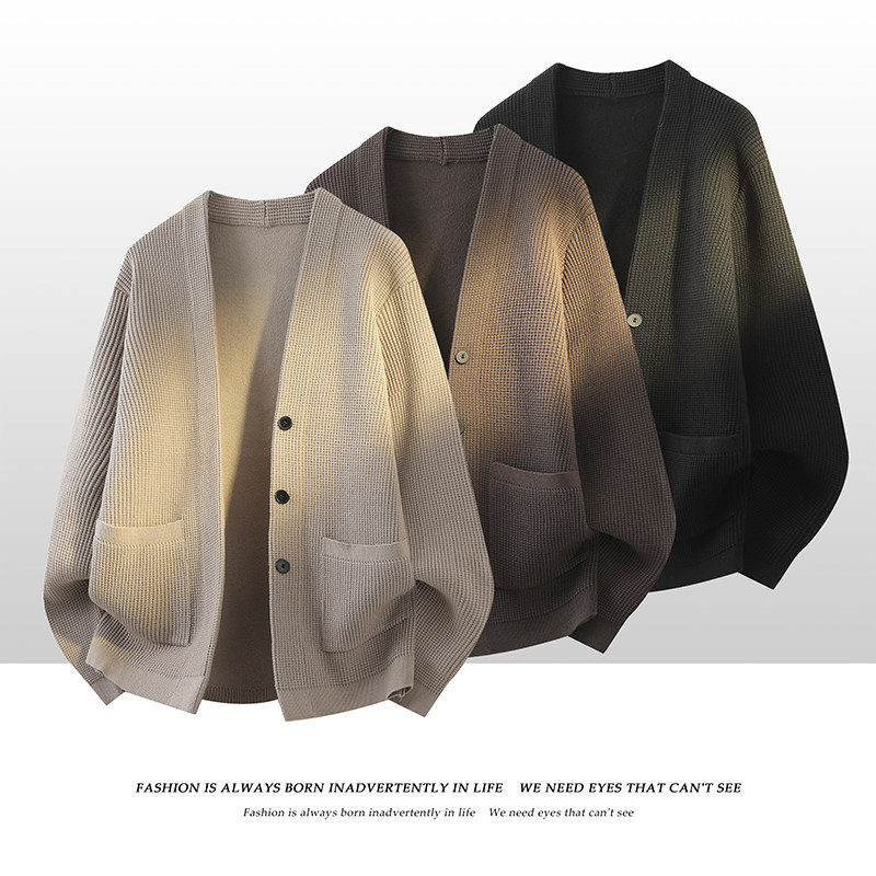 白底平铺针织衫男港风开衫外套日系宽松夹克可二开KS24810-P70，男装针织衫/毛衣，星座1207-1