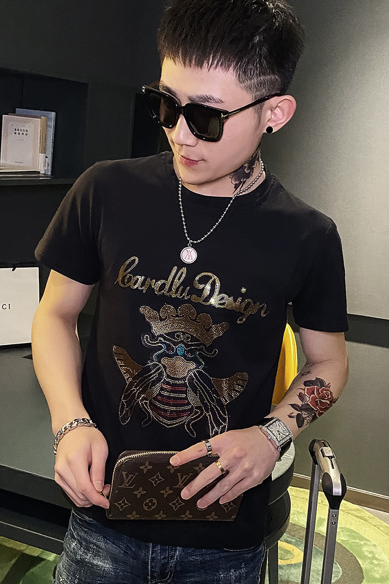 新款短袖T恤男重工亮片男装高品质社会小伙体恤DXA929-P45,男装T恤,星座1207-1