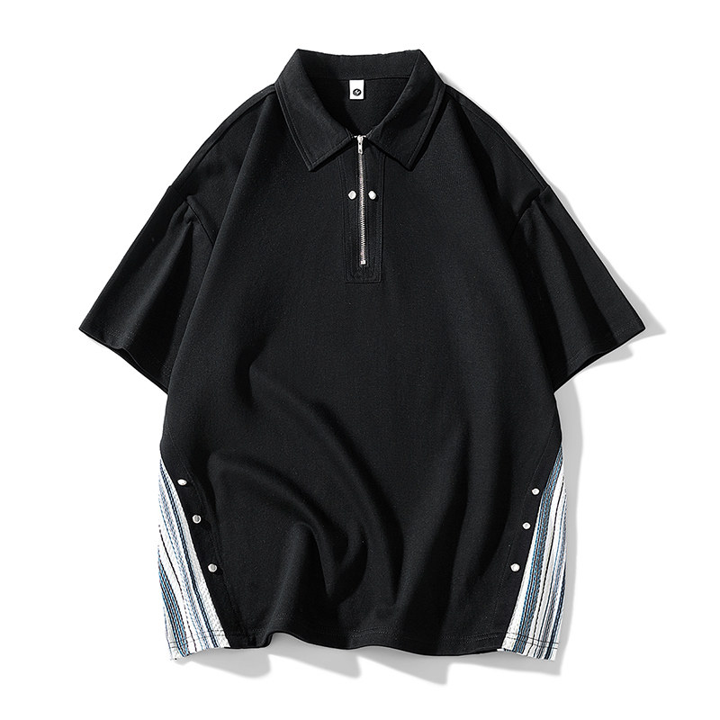 落肩宽松短袖POLO衫男得物白底港风T恤情侣中性日系男女K11-P45,男装Polo衫,星座1207-1