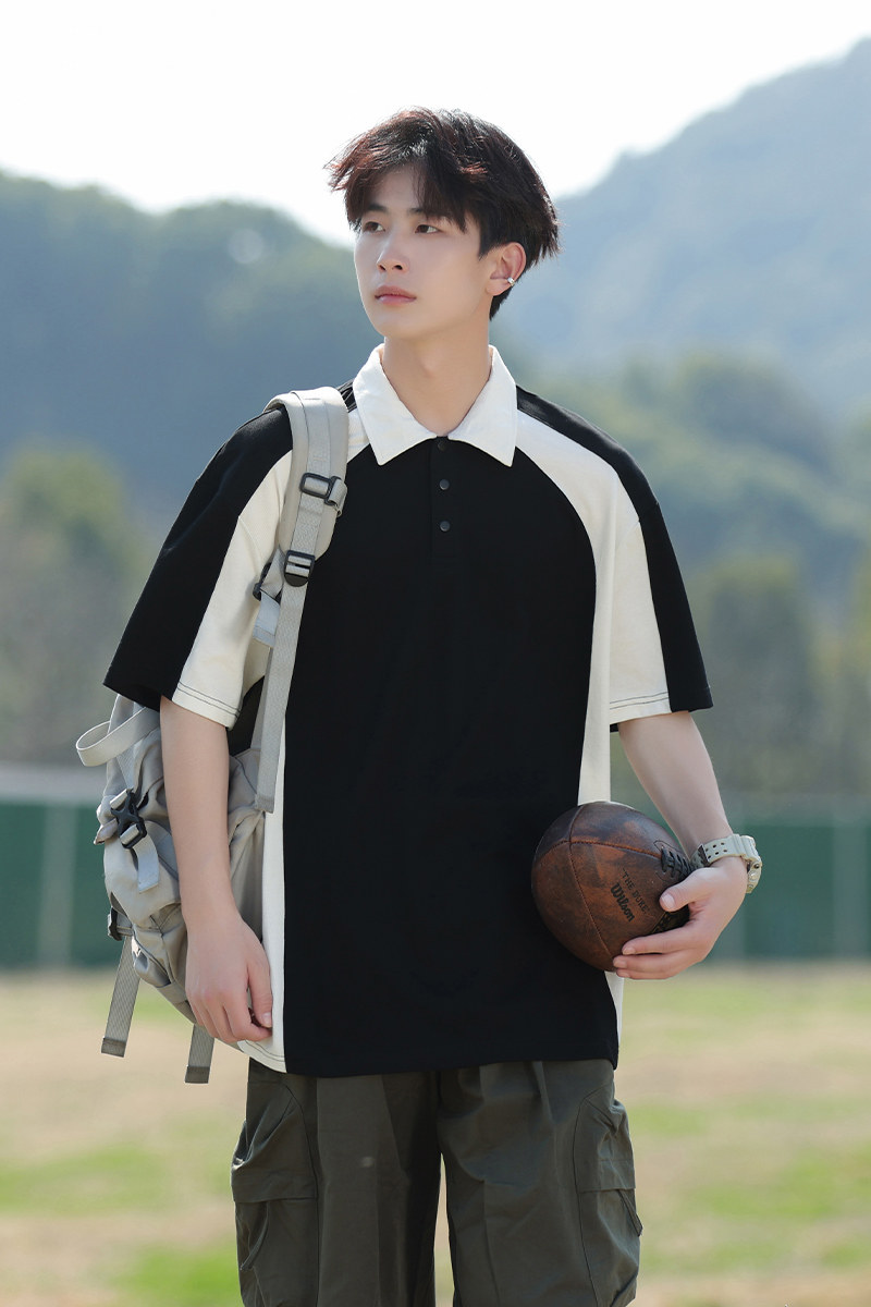 港风@宽松Polo衫男情侣中性男女T恤高端丝光冰爽棉K12-P45,男装Polo衫,星座1207-1