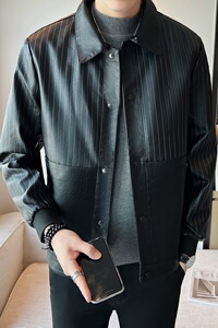 直播新款皮夹克男店主风皮衣男式外套翻领夹克男装主推PY8222-P95图片