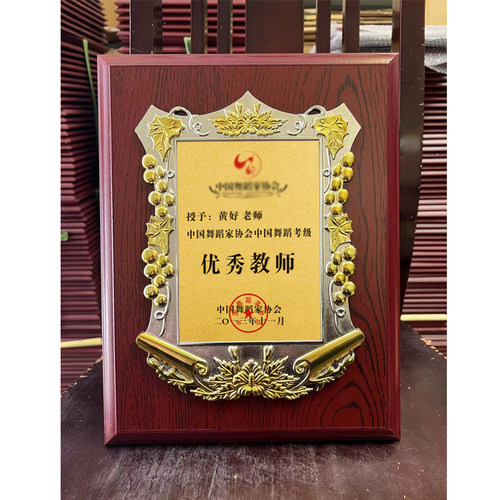 中国舞蹈家协会培训班机构优秀指导老师考级证书奖牌奖杯定做制作