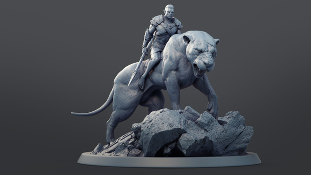 K2-1骑豹兽人微缩模型gk白模涂装手办桌游战棋子DND跑团