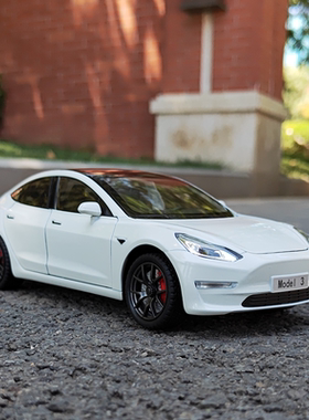 1:24特斯拉Mdoel3声光回力金属玩具车摆件儿童仿真合金小汽车模型