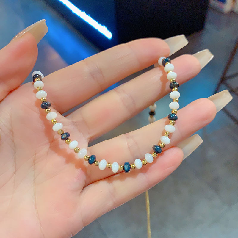 高级感天然黑玛瑙虎眼石白母贝项项链