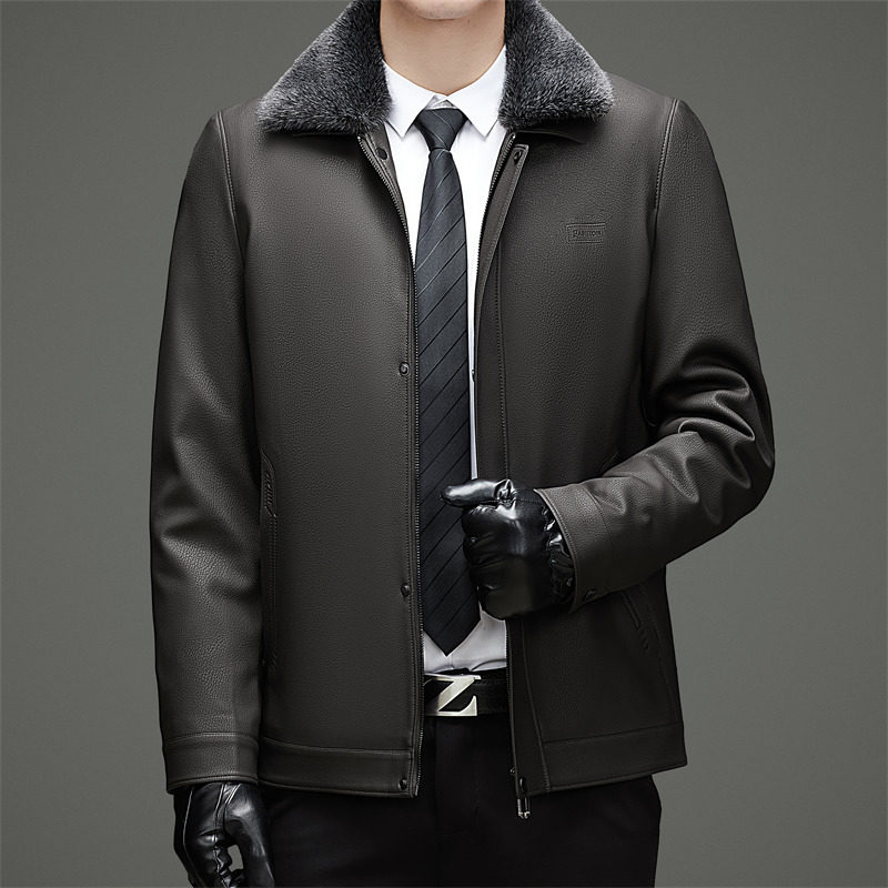 爸爸皮衣加绒加厚2025新款中老年男士冬装外套爷爷老人冬季皮夹克