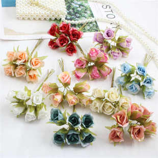 ins风格 玫瑰花苞绢布带铁丝小花束花环材料 仿真DIY花环森系头饰
