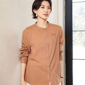 YUN韫春季立领格子长袖女衬衫