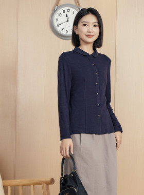 YUN韫2024春季新款女装百搭小圆领纯色显瘦高弹针织长袖上衣