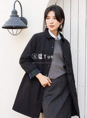YUN韫2025冬季新品女翻领休闲单排扣风衣式宽松简约长款夹棉外套