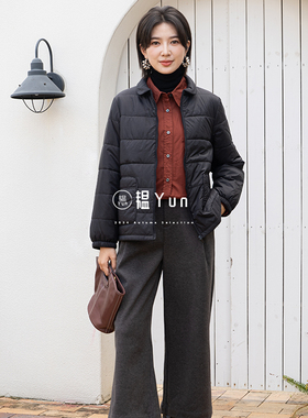 YUN2025冬季新品女装翻领拉链百搭宽松显瘦纯色简约短款棉服外套