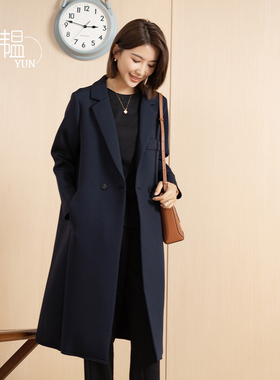 【YUN】韫2024春季新款女装气质西装领双排扣空气层韩版长款外套