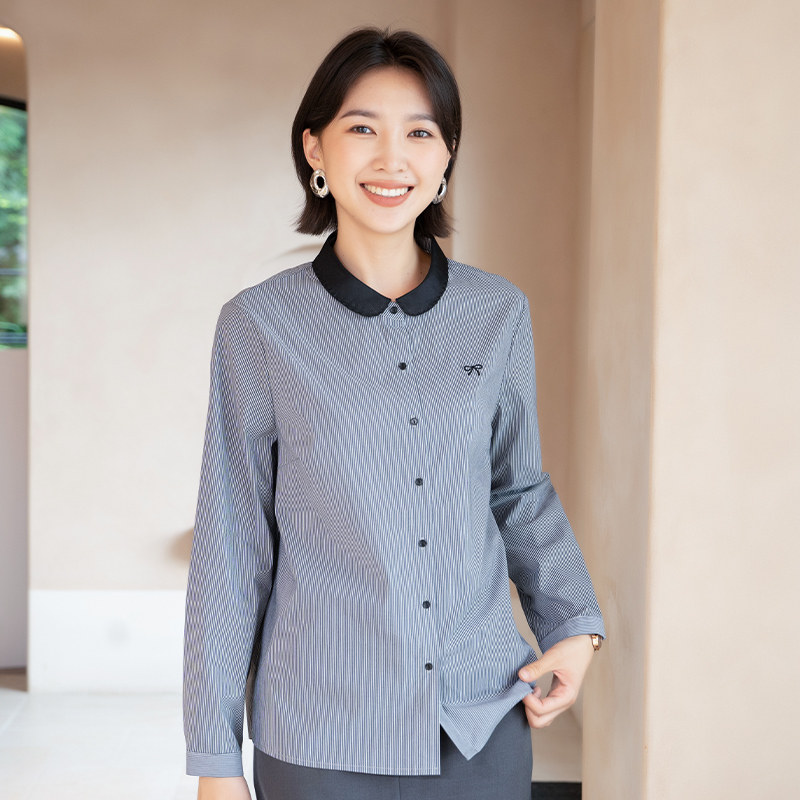 YUN韫春季拼色条纹显瘦女衬衫