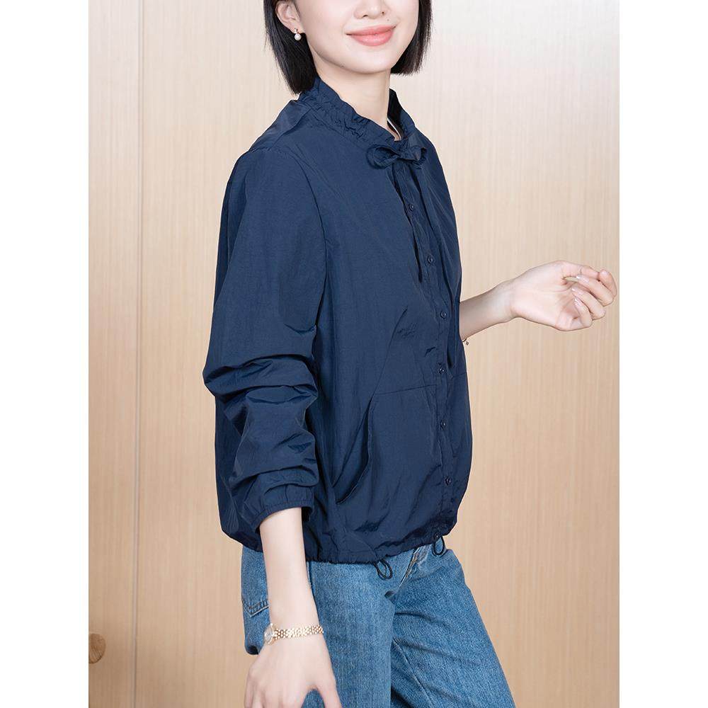 YUN2025春季新款女装时尚抽绳立领单排扣减龄纯色风衣衬衫5222