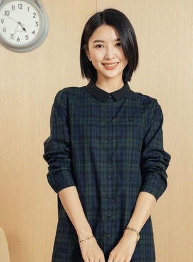 YUN韫2025年秋季休闲时尚显瘦衬衫裙长袖格子通勤连衣裙