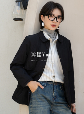 YUN韫2025冬季新品女装翻领抽绳收腰单排扣夹棉宽松休闲风衣外套