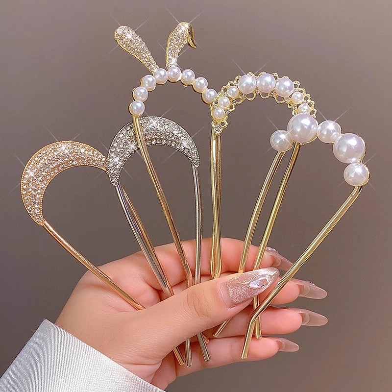 u型珍珠发钗女2024新款后脑勺盘发簪子古风高级感发夹新中式头饰