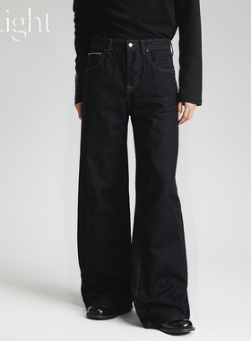 G Light日本冈山黑色高盎司复古脱浆原牛宽松直筒A字百搭牛仔长裤