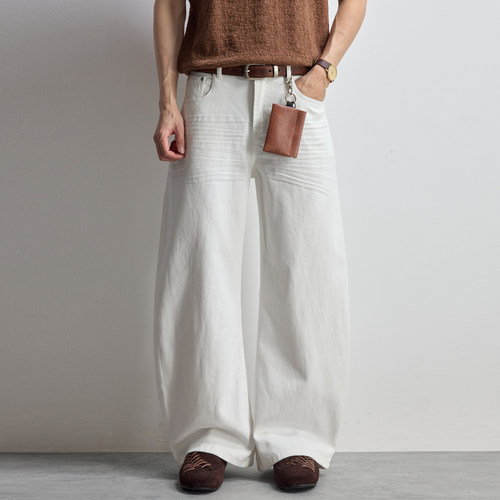 GLight弯刀白牛牛仔长裤