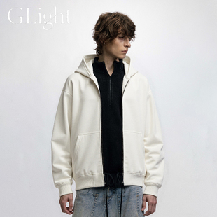 连帽卫衣男女春秋boxy短款 cleanfit纯色开衫 拉链外套 Light美式
