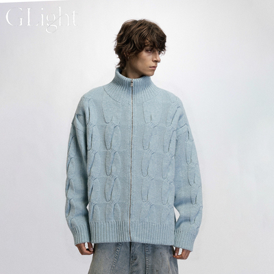 GLight美式复古麻花针织开衫