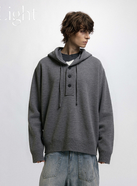 G Light灰色美式连帽针织衫男女秋冬宽松慵懒风毛衣重磅内搭外套