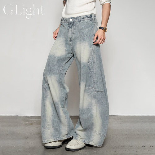GLight美式水洗弯刀牛仔裤