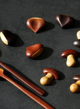 日本进口天然实木栗子蘑菇可爱黑色筷架筷枕筷子托日式家用餐具