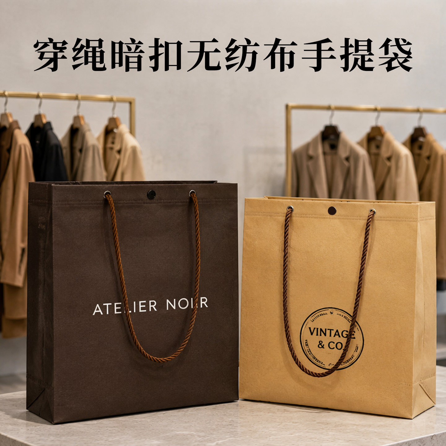 定制印LOGO无纺布手提袋宣传袋带暗扣服装店眼镜店袋子购物礼品袋