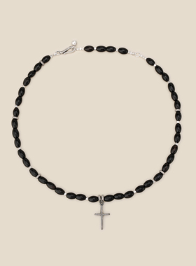 Fanciegarden 黑玛瑙纯银十字架项链