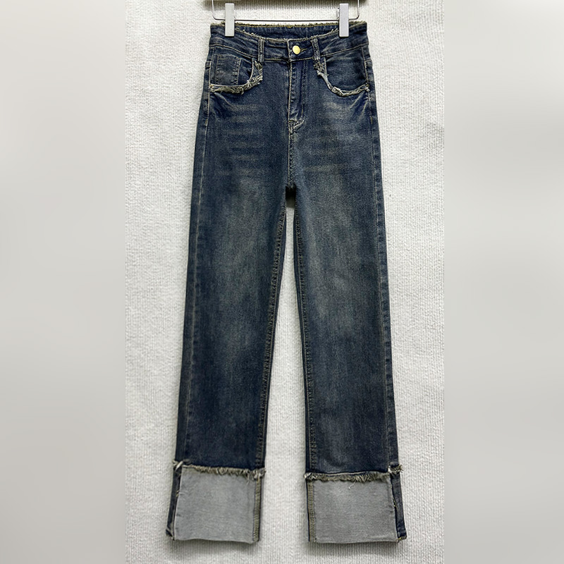 百搭水洗做旧磨白直筒牛仔裤