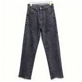 新款 直筒牛仔裤 女装 气质高腰百搭毛边九分裤 时尚 秋季